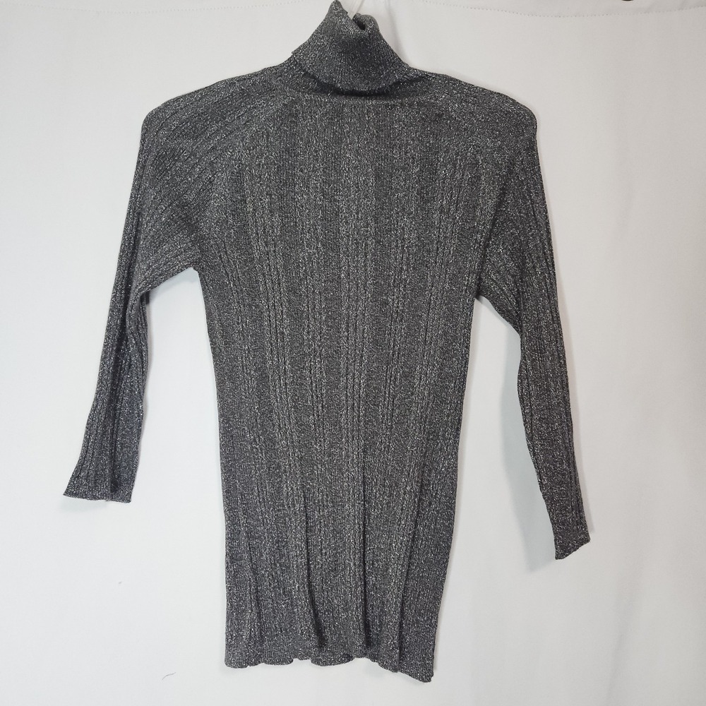 Turtleneck‎ Sweater Women Small Silver Metallic Ribbed Studio Y Sparkle NWT